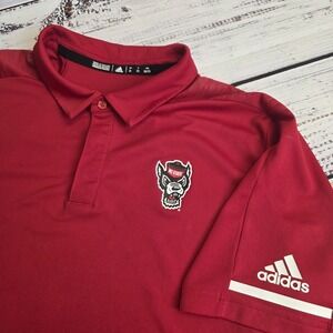 Adidas Short Sleeve Polo Mens 2XL Red NC State‎ Climalite Polyester Stretch Grip